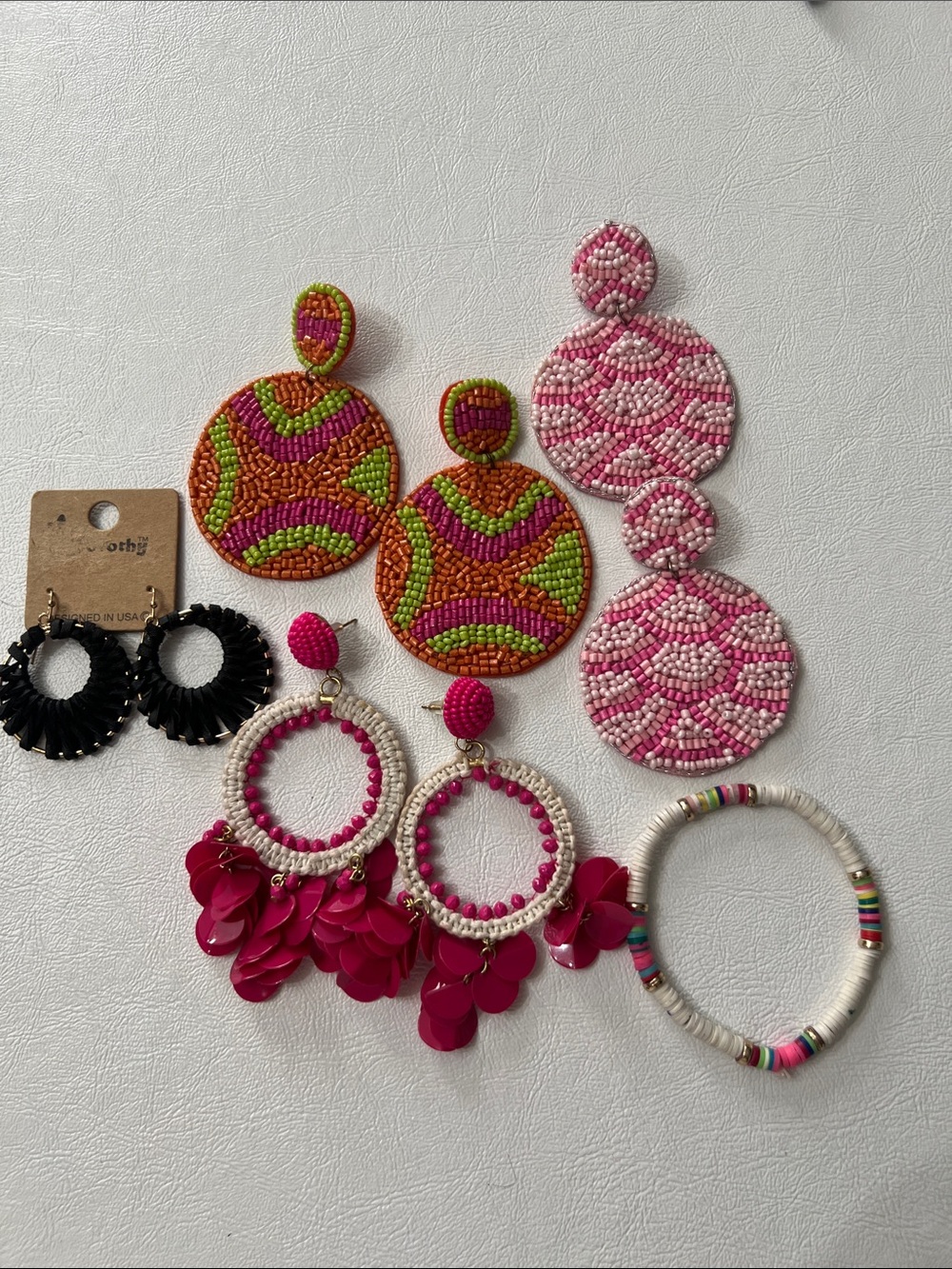 Handmade Pink Beaded Drop Earrings - Vibrant Pink Statement